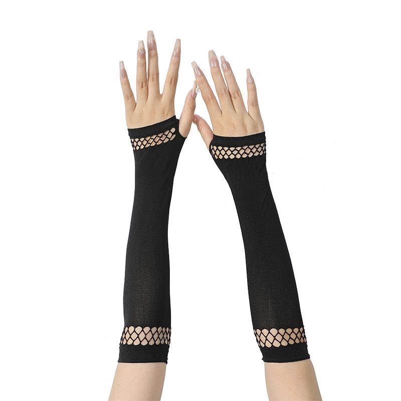 European Fishnet Patchwork Fingerless Gloves - Y2K Sun Protection, Punk Gothic Style.
