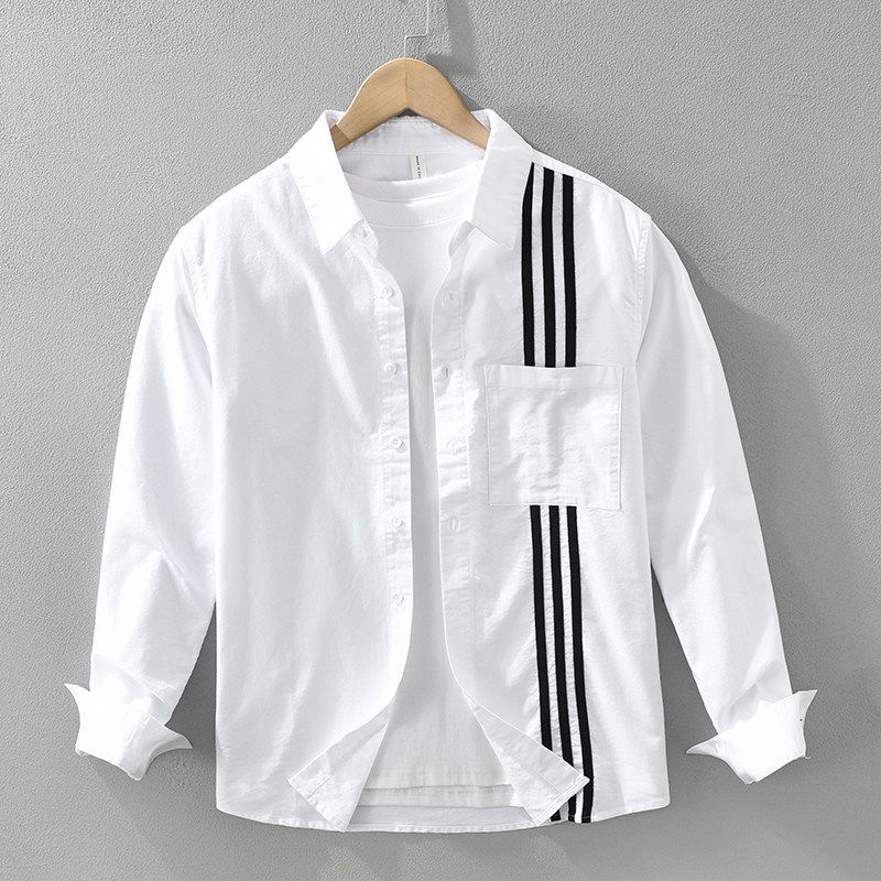 2025 New Long sleeve Shirts Outerwear Oxford TB Hong Kong Style Stripe Trendy Young Men's Casual Shirt All-Matching