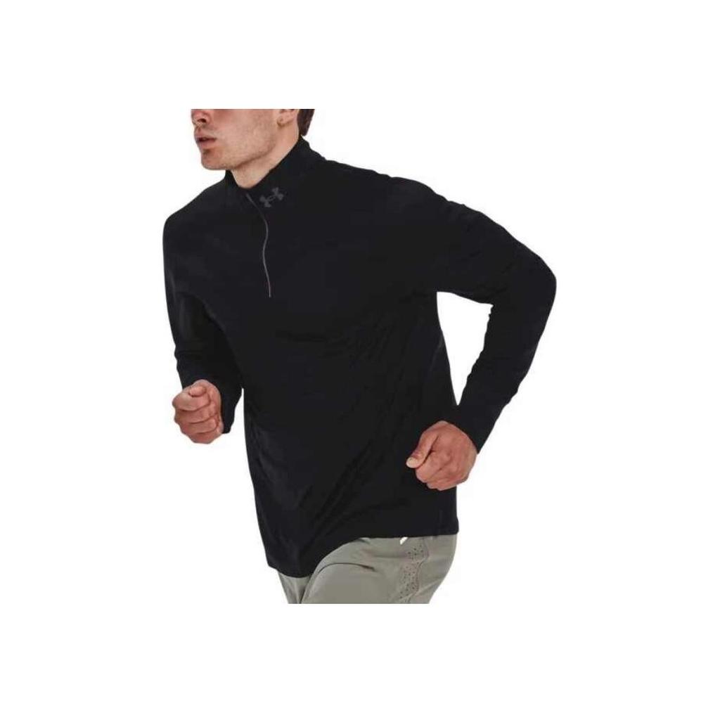 Under Armour Solid Color 1/4 Zip Mock Neck Running Long Sleeve T-Shirt Men Tops Black 1379288-001