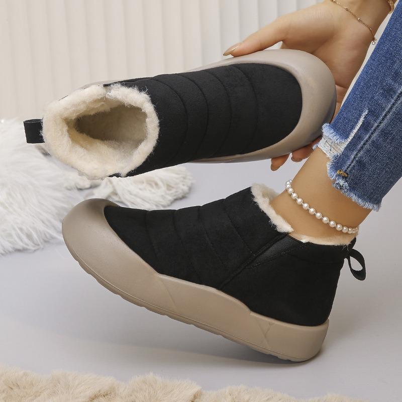 Women's Korean Style Thick-Soled Bread Shoes – Fleece-Lined, Plush, Warm Snow Boots, Lazy Cotton-Padded Loafers for Winter