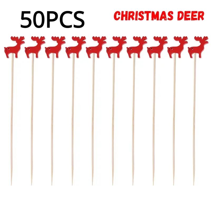 50 Stück/Set Weihnachten Fruchtspieße Einweg Bambusspieße Schneeflocke Weihnachtsbaum Elch Weihnachtsmann Schneemann Spieße Weihnachtsdekoration