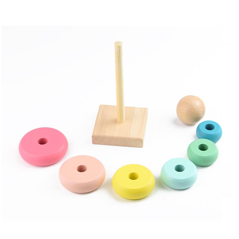 Rainbow Tower: Wooden Stacking Rings Toy for Early Childhood Color and Number Learning
