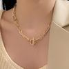Minimalist Stainless Steel Double-Layer Square Chain Necklace with OT Toggle Clasp - Women's Hip Hop Jewelry