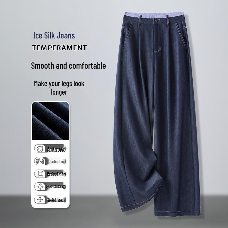 

Women s Summer High-Waisted Wide-Leg Ice Silk Jeans: Slim Fit, Loose, Floor-Length Casual Pants 3XL (136-145 jin)