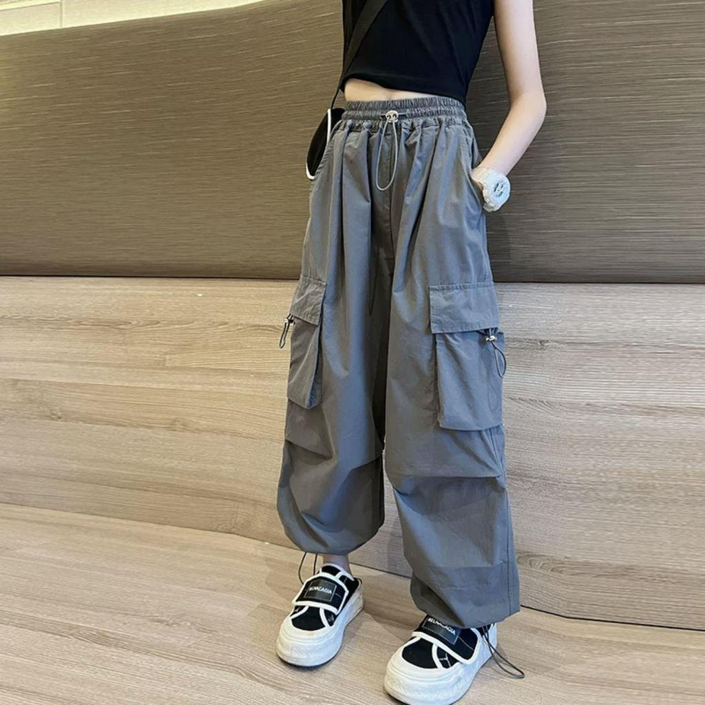 Summer Girls'  Hip Hop Joggers Pants Girls Cargo Pants Teenage Straight Trousers High Waist Vintage Casual Streetwear Baggy Pants