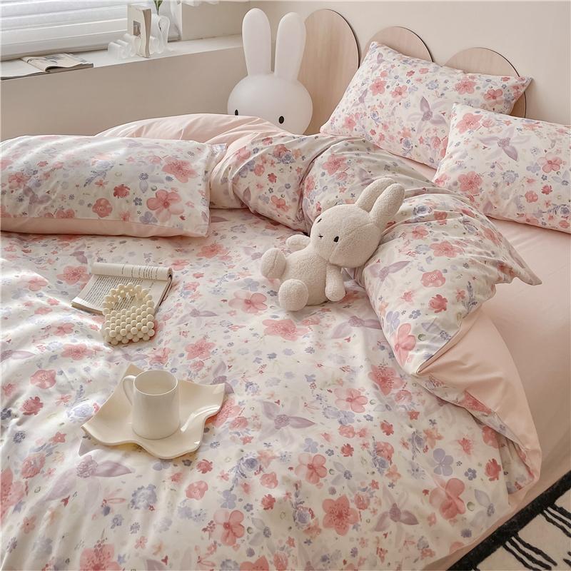 Sleep Grid Cotton Cartoon Printed Student Dormitory 3-Piece Set Home 4-Piece Set
