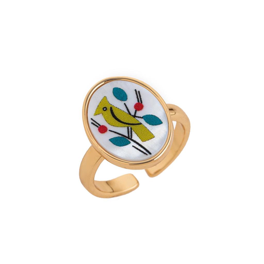 Colorful Flower Bird Butterfly Adjustable Copper Open Ring