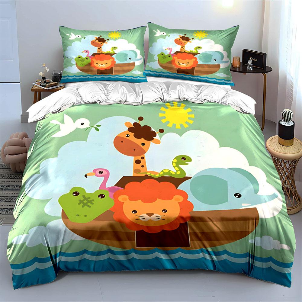 Noah's Ark Animals Pattern Bedding Duvet Cover Set (1*Duvet Cover 2*Pillowcases, without duvet insert)