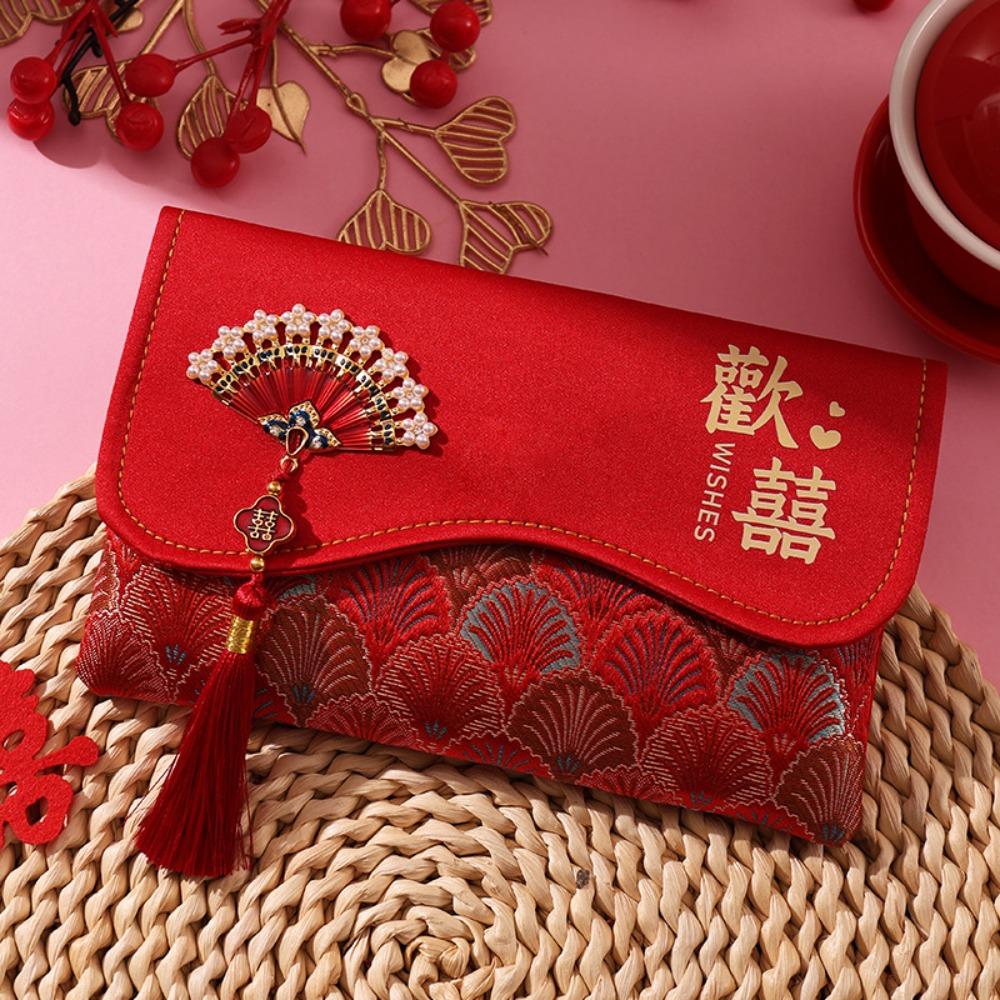 Traditional Red Envelope Best Wishes with Tassel Wedding Envelope Multiple Patterns Handmade Red Lucky Bag Festival Occasion
