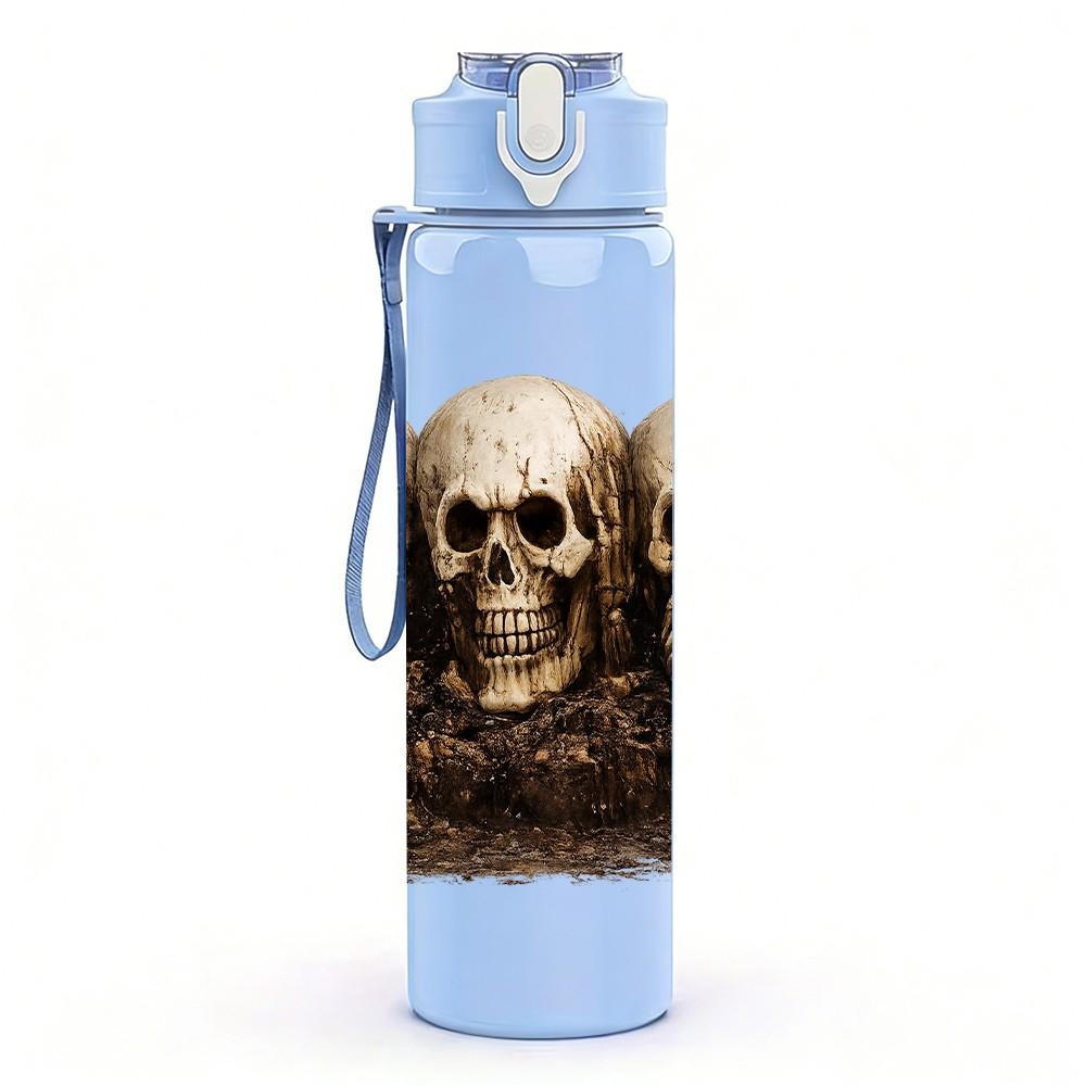 1PC Stacked Human Skulls 750ml Color Plastic Sports Water Bottle Leakproof Flip Straw Lid Suitable for Sports Office Home Use