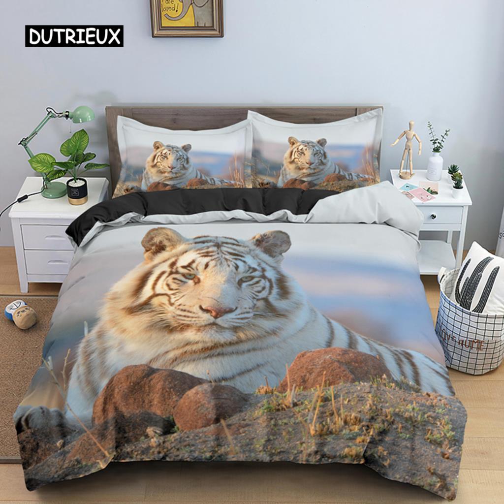 Tiger Duvet Cover Soft Comforter Cover Microfiber Animal Bedding Set Tiger Pattern Quilt Cover for Room Decor 2/3Pcs Bedclothes