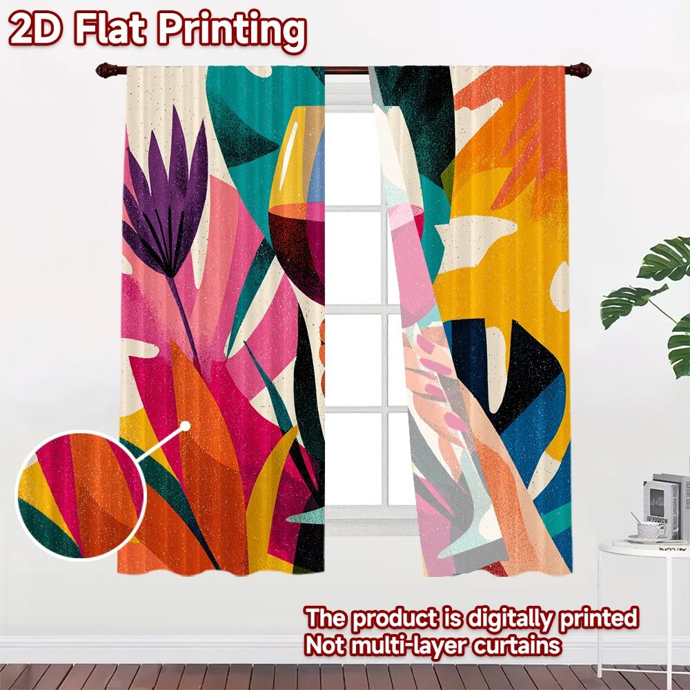 2D Flat Printing  2pcs Cheers to Creativity Chic Chic Curtains Polyester Curtains Gifts Suitable for Living Room   Home