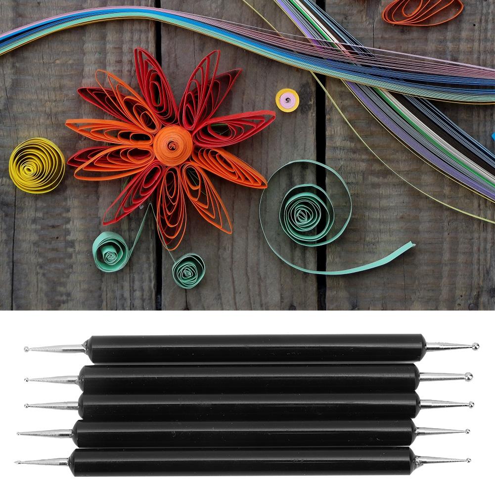 5Pcs Double End Acrylic Rod Round Head Clay Indentation Pen Sculpting Dotting Tool (Black)