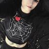 Gothic Halloween Cobweb Print Black T Shirt O Neck Long Sleeve Sexy Cropped Tops Punk Loose Autumn T-shirt