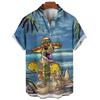 Dinosaur Skull & Tropical Leaf Print Short Sleeve Shirt, Casual Summer Top