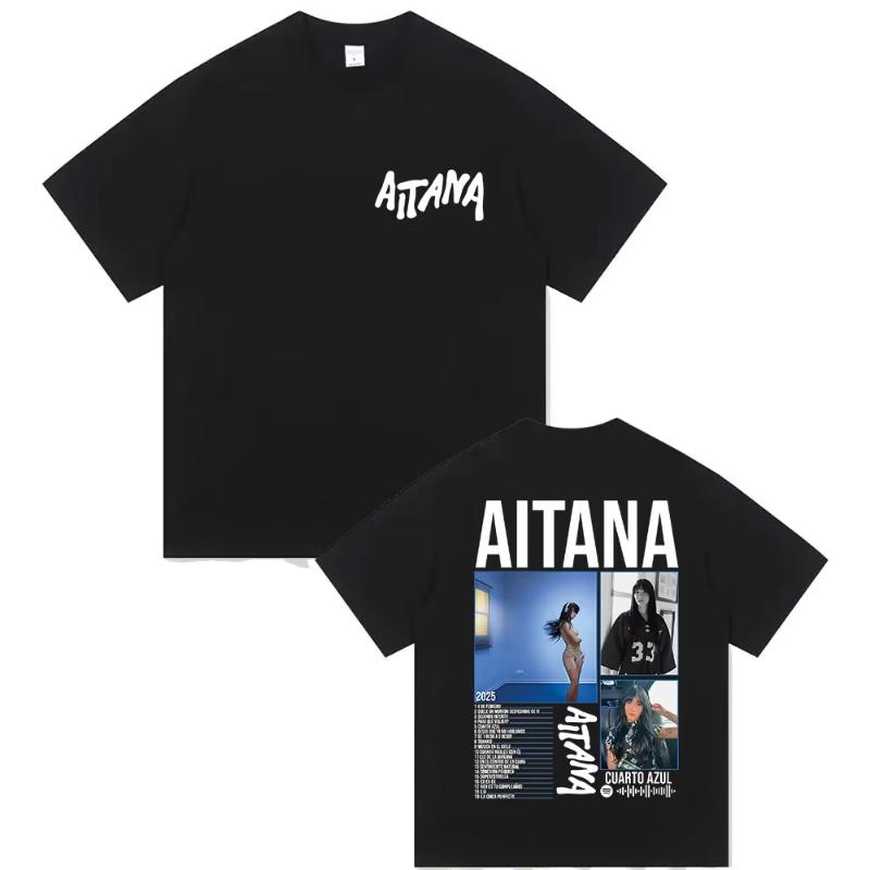 Zangeres Aitana Cuarto Azul Tour 2025 Print T-shirt Unisex Dames Hip Hop Fans Kleding Korte Mouw T-shirts Tops Puur Katoen T-shirt