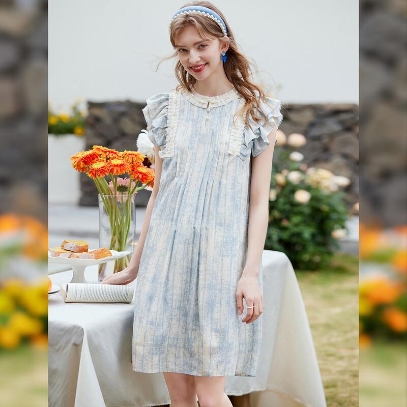 Bailuyu Women's Beaded Fly Sleeve Pleated A-Line Dress