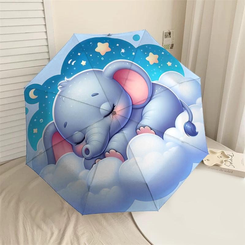 

1PC elephant cloudAutomatic Open/Close Umbrella with Windproof, 8-Rib Sturdy Canopy, Durable Ribs, Fashionable Design, Outdoor Accessory, Fun Prin, Ho