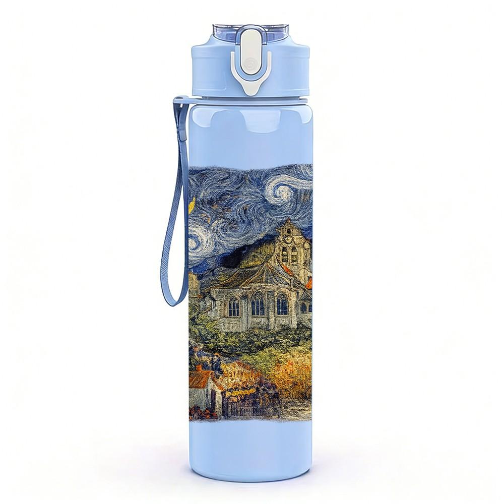 1PC Starry Night Van Gogh Classic Art Print 750ml Color Plastic Sports Water Bottle Leakproof Flip Straw Lid Suitable for Sports Office Home Use