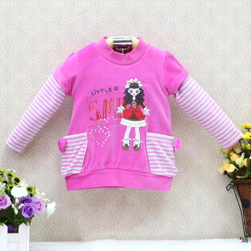 Baby Girl Long Sleeve TShirt Round Collar Tops Velvet Winter Spring Thick Warm Shirt Kidswear Aapparel Sweatshirt Infant Clothing