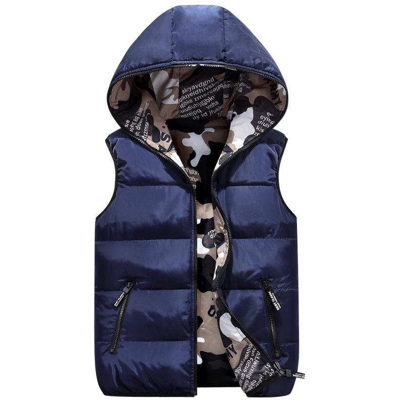 2024 New Girls' Reversible Camouflage Hooded Vest: School Uniform for Middle & Big Kids, Autumn/Winter Cotton