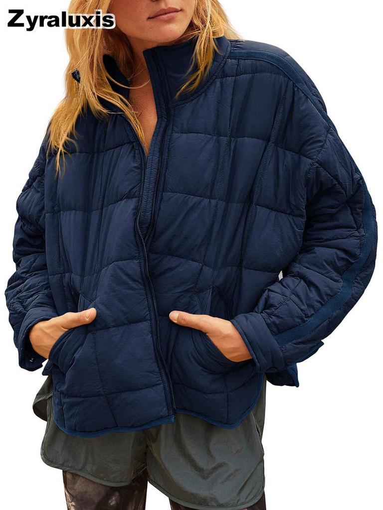New Autumn Winter Women's Lightweight Zip-Up Compressible Cotton Puffer Jacket
