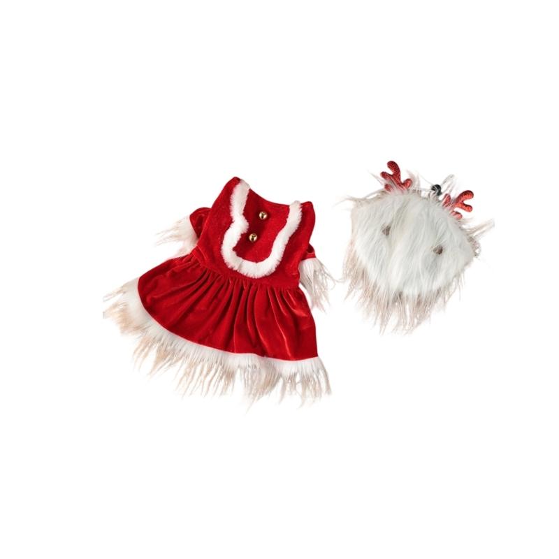 Christmas Themed Dog Clothing Velvets Plush Outfit Winter Wear With Snap Closures For Small Media Breeds