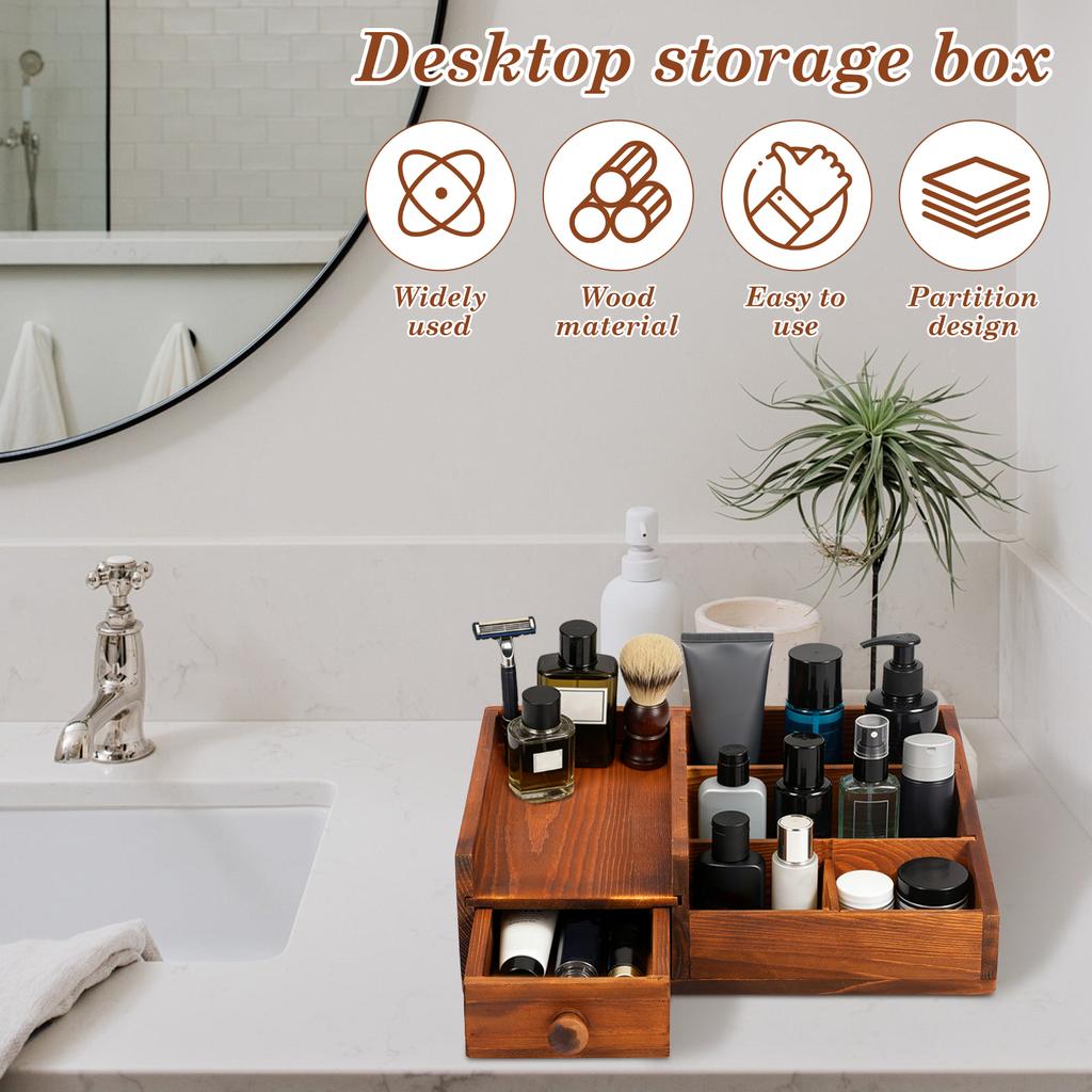 Desktop Storage Box Wooden Cosmetics Storage Rack with Drawer Multipurpose Tea Bag Organizer for Bathroom Kitchen Countertop