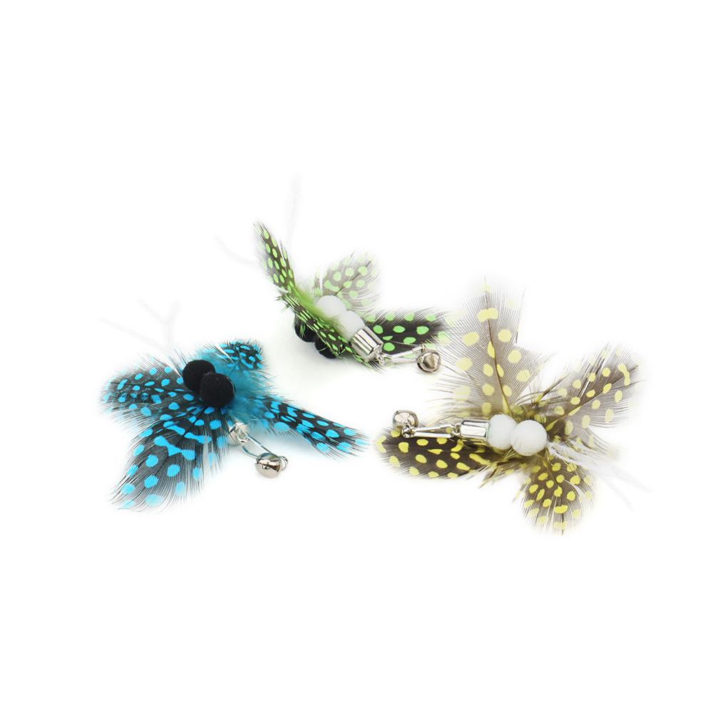 5pcs Artificial Butterfly Replacement Head Feather Cat Teaser Stick Funny Simulated Insect Pet Cat Toy