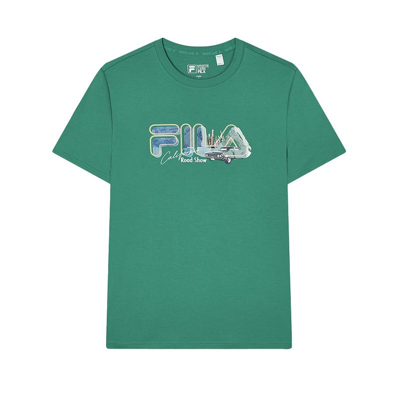 Fila Heritage SS24 Cool And Dry Basic Casual Knit Crew Neck Short Sleeve T-Shirt Men Tops Wanzong-Green F11M428125FGN
