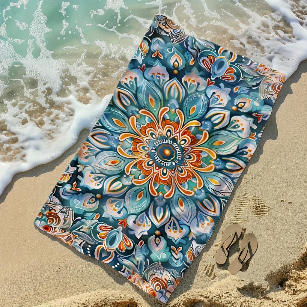 Colorful Mandala Beach Towel On Beach, Vibrant Geometric Art Quick-Dry Sand-Free Microfiber Bath Towel for Yoga, Swim and Travel