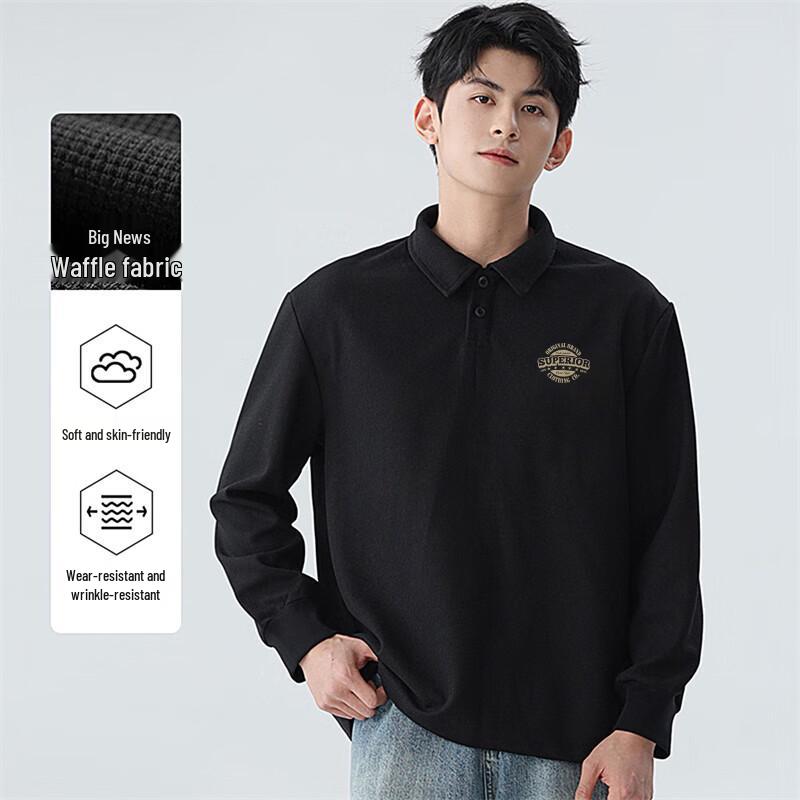 Baleno Men's Waffle Knit Long Sleeve Polo Shirt