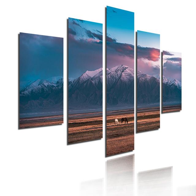 Sea Scenery Sunset Dusk Mountain Lake Landscape Poster  Canvas Painting 5 Pieces Modular Picture HD Print Wall Art Home Decor