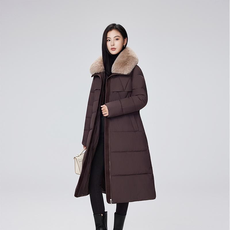 Women’s Long Fur Lapel Windproof Thicken Warm Winter Jacket
