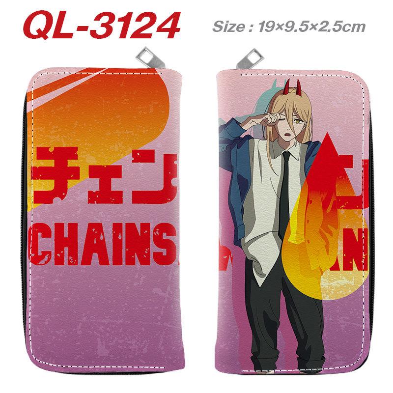 Pochita Chainsaw Man Geldbörse PU-Leder Vollfarbe Lange Reißverschluss-Clutch Anime Kartenhalter
