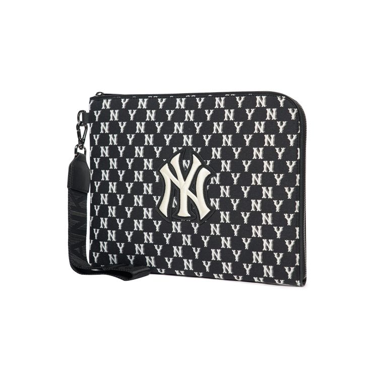 MLB Monogram Series NY Yankees Vintage Floral Print Large Logo Polyester Wallet Clutch Unisex Wallets Black 3APOS012N-50BKS