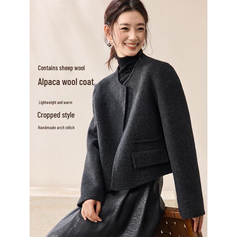 Mohan Yimei Women s Suri Alpaca Wool Blend Cropped Double-faced Coat XL