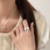 Geometric Design Tassel Bowknot Rings Finger Adjustable Sterling Silver Rings  Party Jewelry