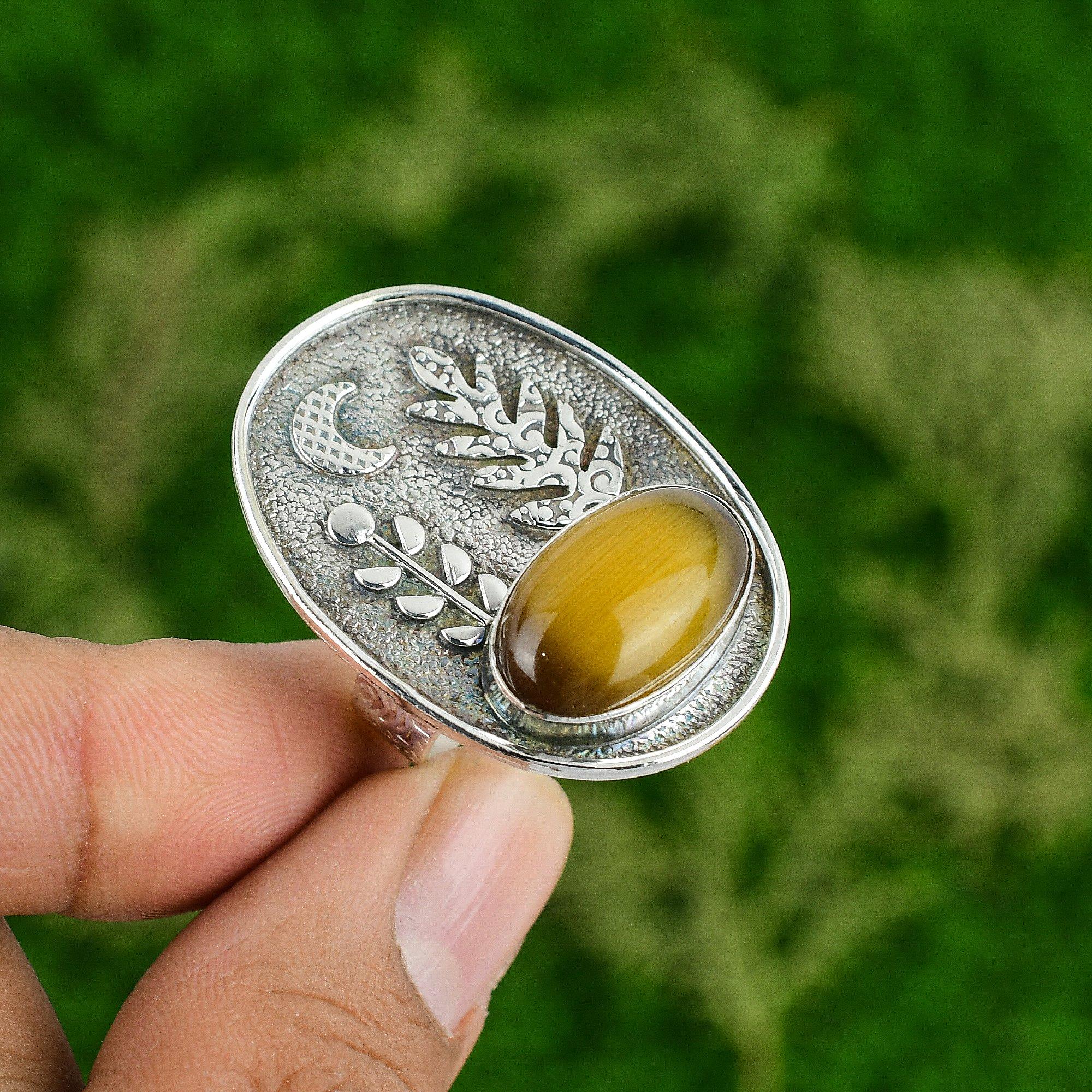 

Gift For Her 925 Silver Natural Cat S Eye Gemstone Stackable Adjustable Ring Adjustable