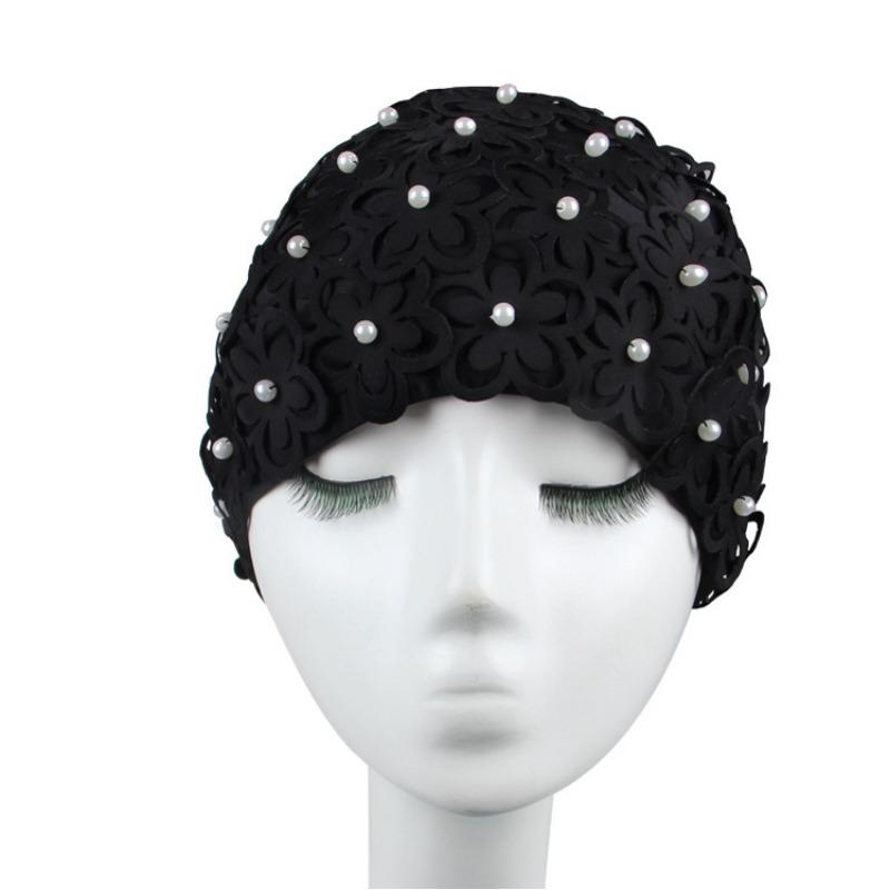 Badekappe Damen Perle Dreidimensionale Blütenblatt Mode Erhöhtes Spa Schwimmen Damen Badekappe Atmungsaktiv Nicht Würgend Kopf Lange Haare Badekappe