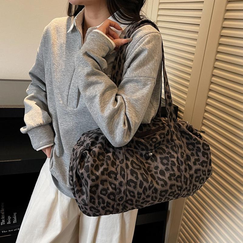 Yogodlns Leopard Print Canvas Shoulder Bag Fashion Large Capacity Tote Bag Woman Handbag for Daily Commute High Quality Bag