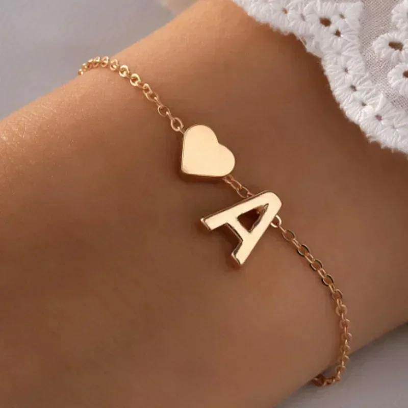 26 English Initial Letter Bracelets for Lovers Men Women 2026 New Simple DIY Personalized Name Alloy Bracelets Zircon