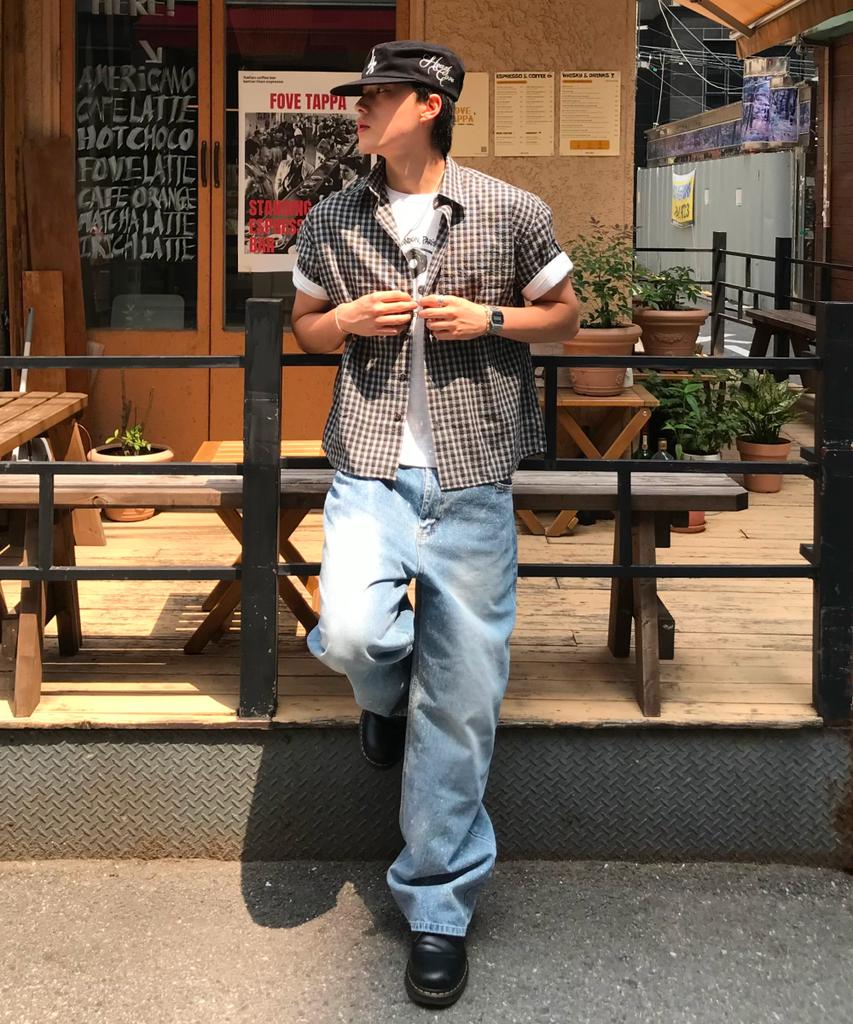 Seupao Roll-Up Short Sleeve Check Shirt_Spycg25C06 (A Type)