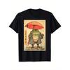 Vintage Japanese Frog Umbrella Print Mens Graphic Tshirt Casual Short Sleeve Round Neck Tee