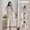 Women Coral Fleece Bathrobe Hooded Flannel Robe Set Thick Warm Loungewear Fall Winter