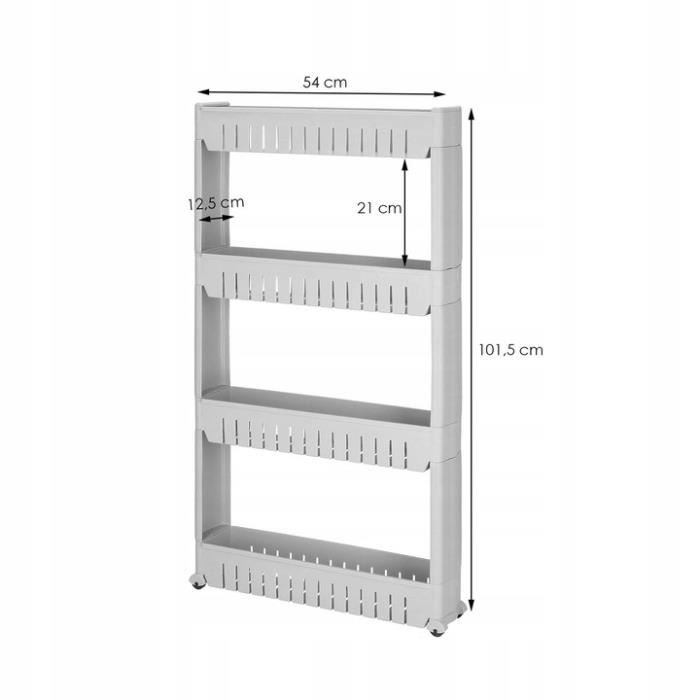 SPRINGOS 4-Tier Rolling Shelf - Kitchen and Bathroom Storage Furniture - Grey