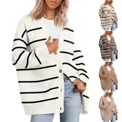 Women's Cardigan Front Oversized Button Lightweight Sweater V Neck Loose Cardigan Knitted Jacket