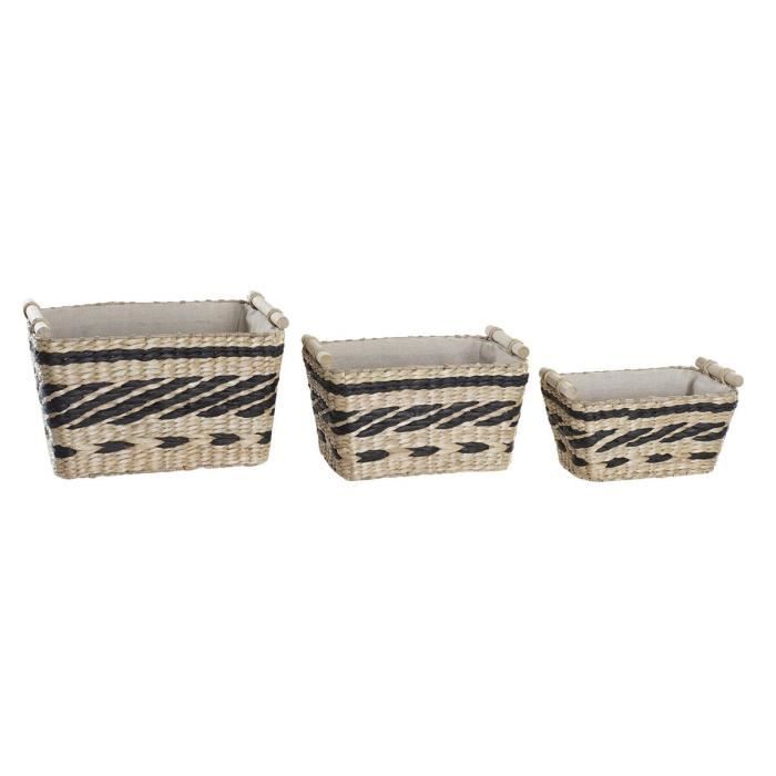 Corbeille - Lot de paniers africains - Bois et polyester - Gris - 38 x 26 x 24 cm