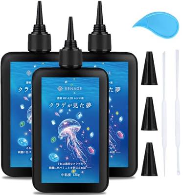 RENAGE Resin Liquid UV LED, Large Capacity 375g, Transparent, Hard Type, Medium Viscosity, Jellyfish Dream, Clear, Includes Opener, Nozzle Cap, and Fu