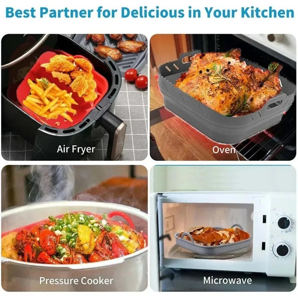 Silicone Air Fryer Tray with Divider Plate Reusable Non-Stick Baking Mat for Oven  Fried Chicken Dishwasher-Safe